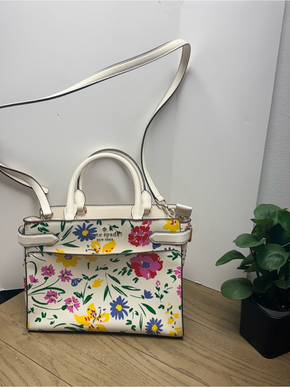kate spade Cream Floral Satchel with Multicolor Blooms